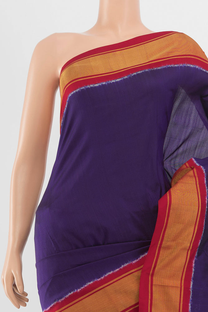Border image of Dark Blue Pochampally Saree with Ikat Print on the body and Silk Border. 