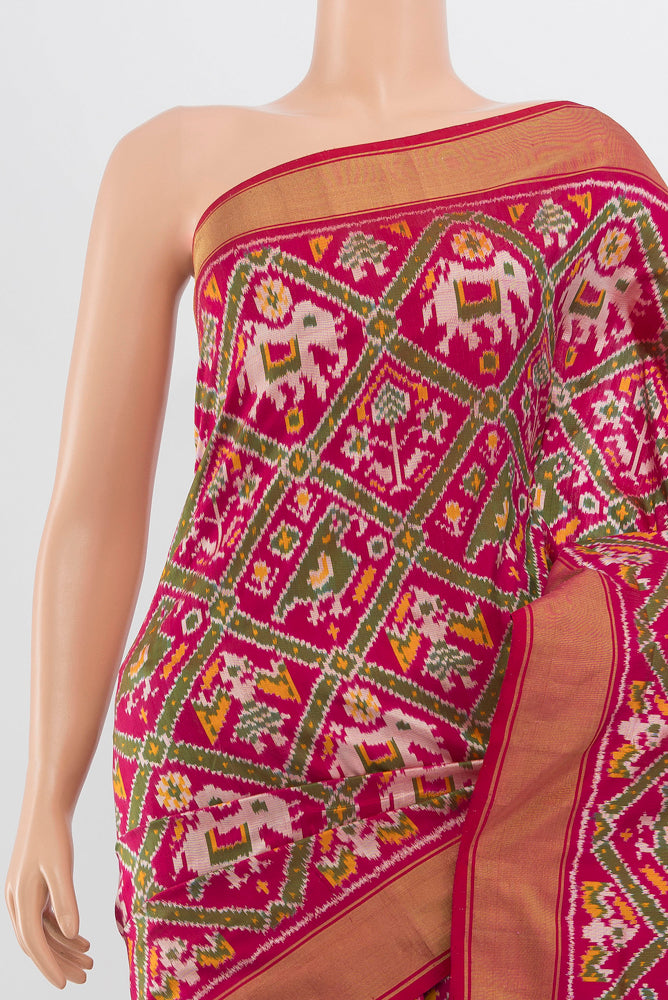 Border image of Multi Color Pochampally Saree with Ikat Print on the body and Silk Border. 