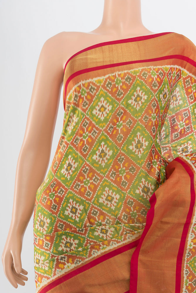 Border image of Pure Silk Pure Zari Multi Color Pochampally Saree with Ikat Print on the body and Silk Border. 
