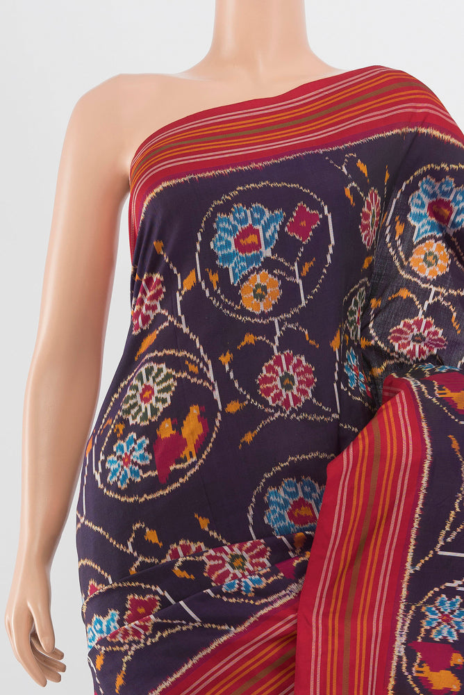 Border image of Navy Blue Pochampally Saree with Ikat Print on the body and Silk Border. 