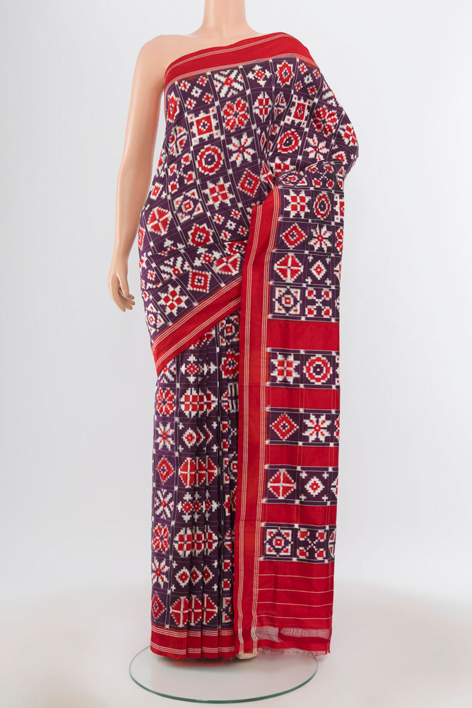 Pure Silk Pure Zari Multi Color Pochampally Saree with Ikat Print on the body and Silk Border.  displayed on a mannequin