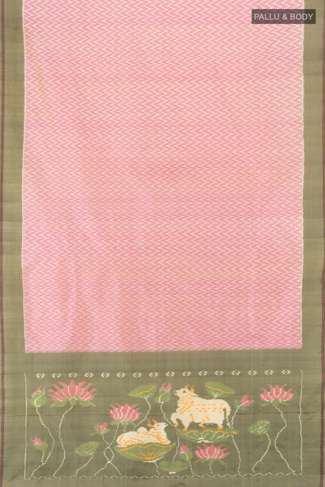 Flat view of Multi Color Pochampally Saree with Ikat Print on the body and Silk Border. 