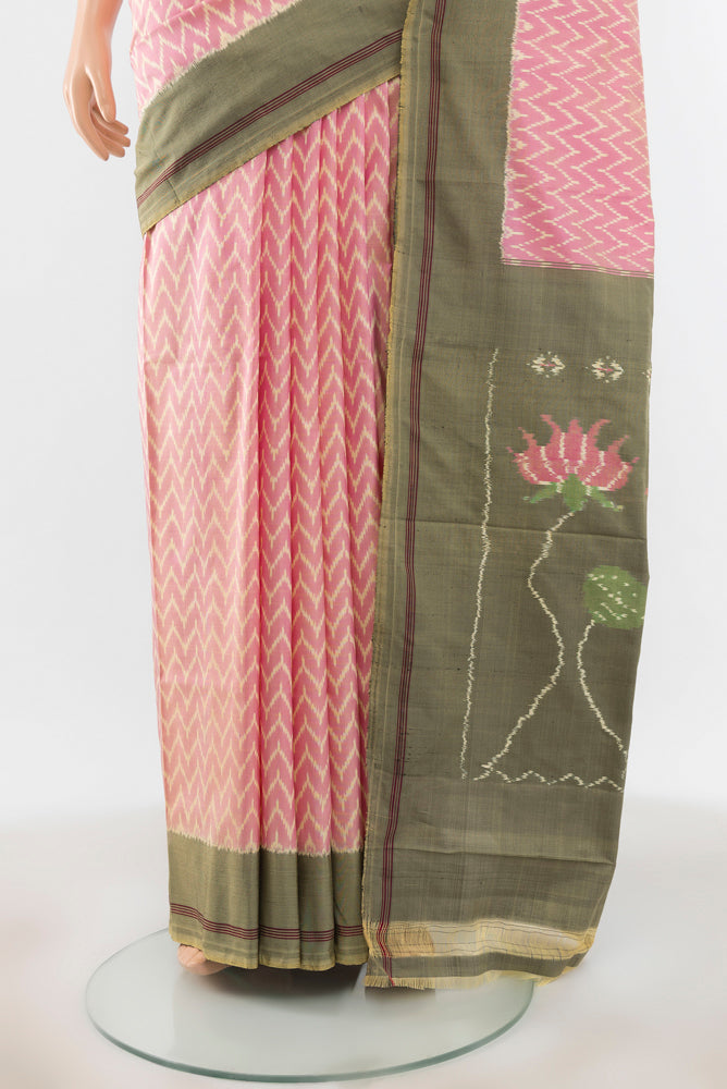 Pleats and pallu of Multi Color Pochampally Saree with Ikat Print on the body and Silk Border. 