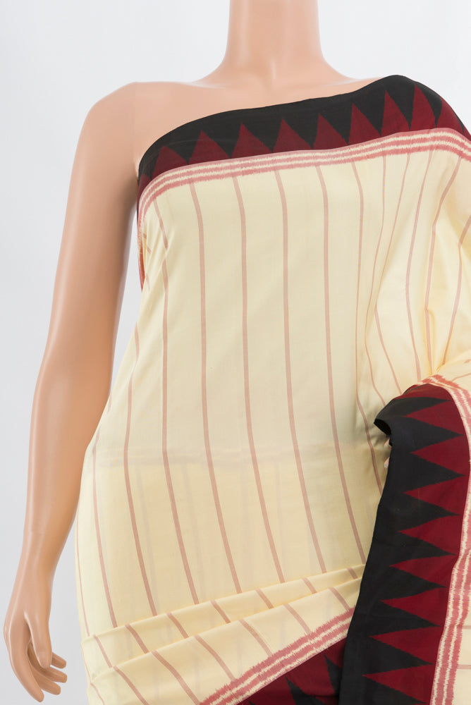 Border image of Cream Pochampally Saree with Ikat Print on the body and Fancy Border. 