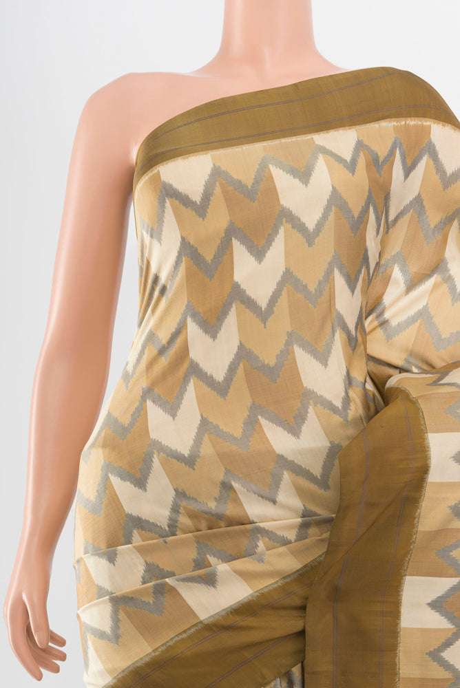 Border image of Pure Silk Pure Zari Multi Color Pochampally Saree with Ikat Print on the body and Silk Border. 