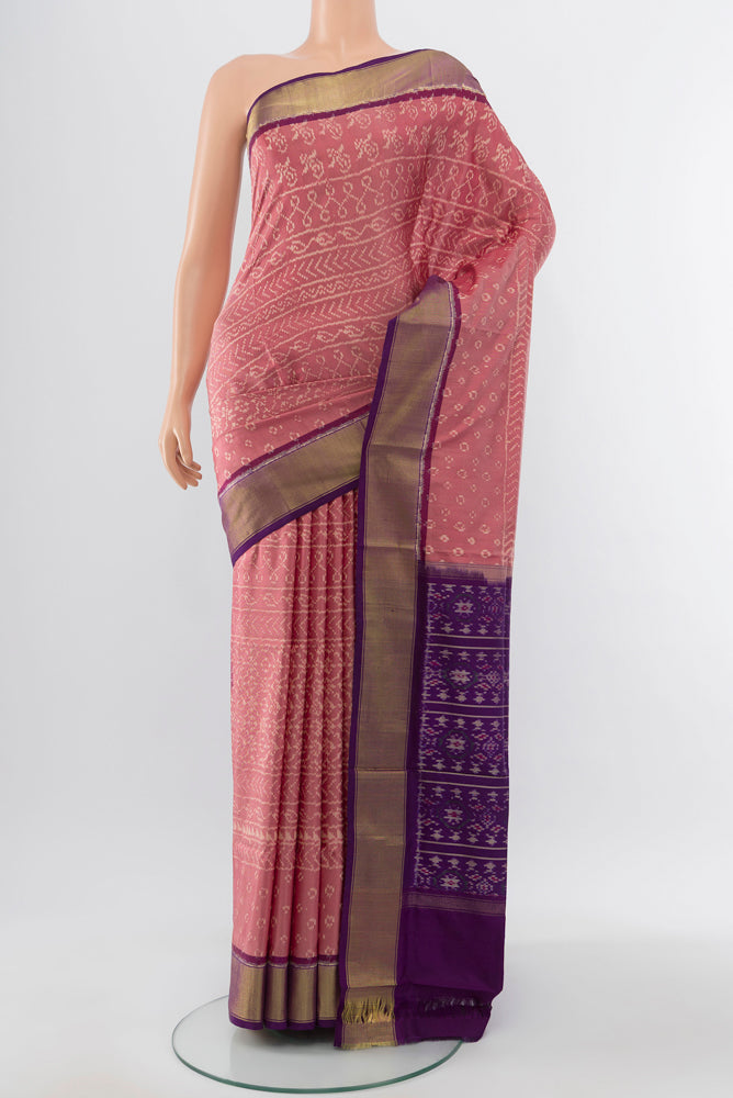 Pure Silk Pure Zari Multi Color Pochampally Saree with Ikat Print on the body and Silk Border.  displayed on a mannequin