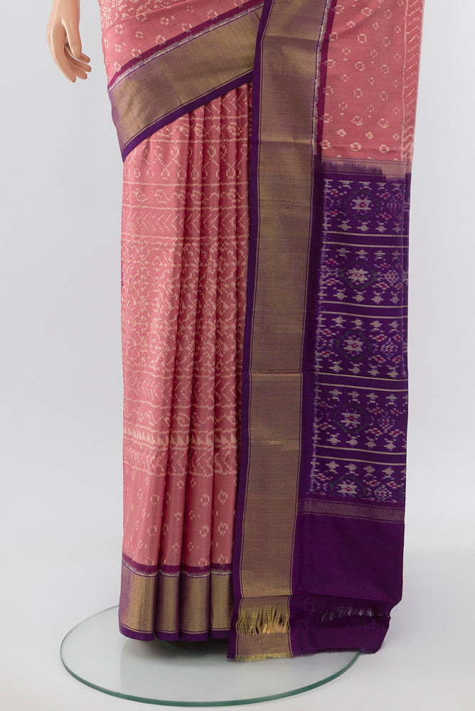 Pleats and pallu of Pure Silk Pure Zari Multi Color Pochampally Saree with Ikat Print on the body and Silk Border. 