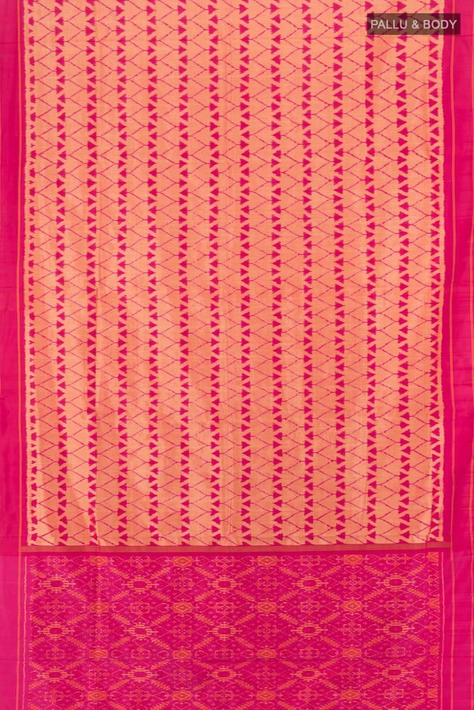 Flat view of Multi Color Pochampally Saree with Ikat Print on the body and Silk Border. 
