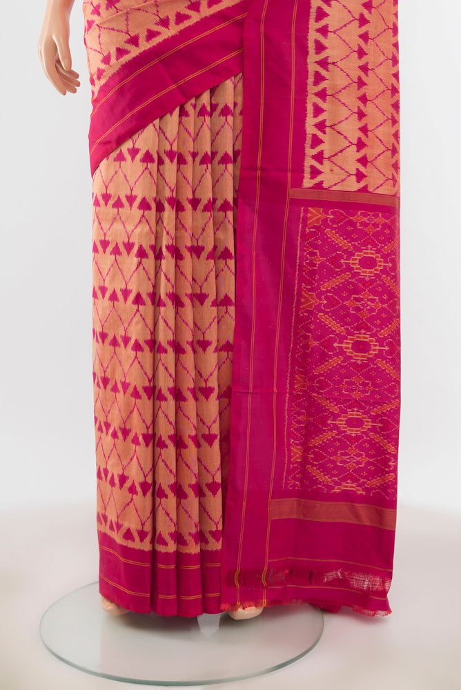 Pleats and pallu of Multi Color Pochampally Saree with Ikat Print on the body and Silk Border. 