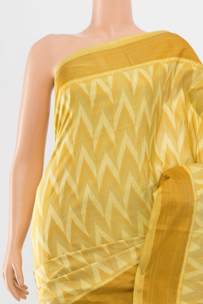 Border image of Lemon Yellow Pochampally Saree with Ikat Print on the body and Silk Border. 