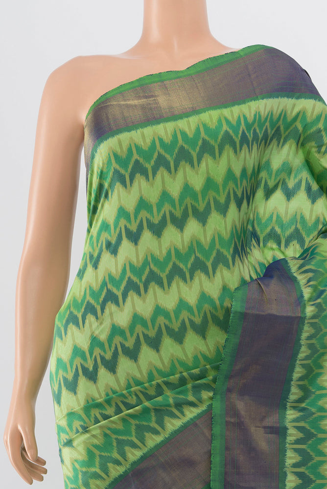 Border image of Pure Silk Pure Zari Multi Color Pochampally Saree with Ikat Print on the body and Silk Border. 