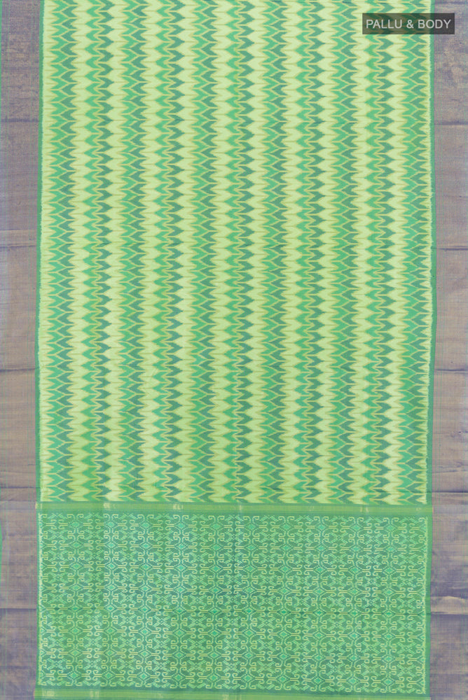 Flat view of Pure Silk Pure Zari Multi Color Pochampally Saree with Ikat Print on the body and Silk Border. 