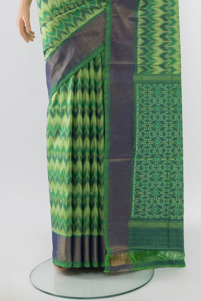 Pleats and pallu of Pure Silk Pure Zari Multi Color Pochampally Saree with Ikat Print on the body and Silk Border. 
