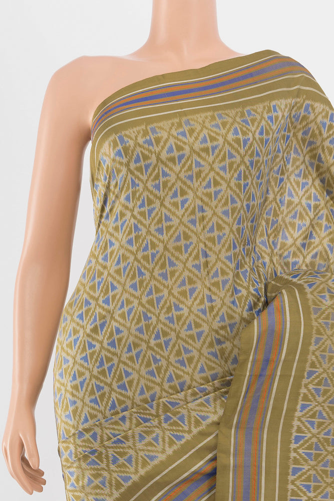 Border image of Mehandi Green Pochampally Saree with Ikat Print on the body and Silk Border. 