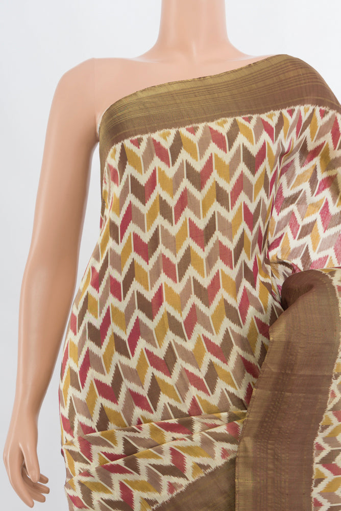 Border image of Multi Color Pochampally Saree with Ikat Print on the body and Fancy Border. 