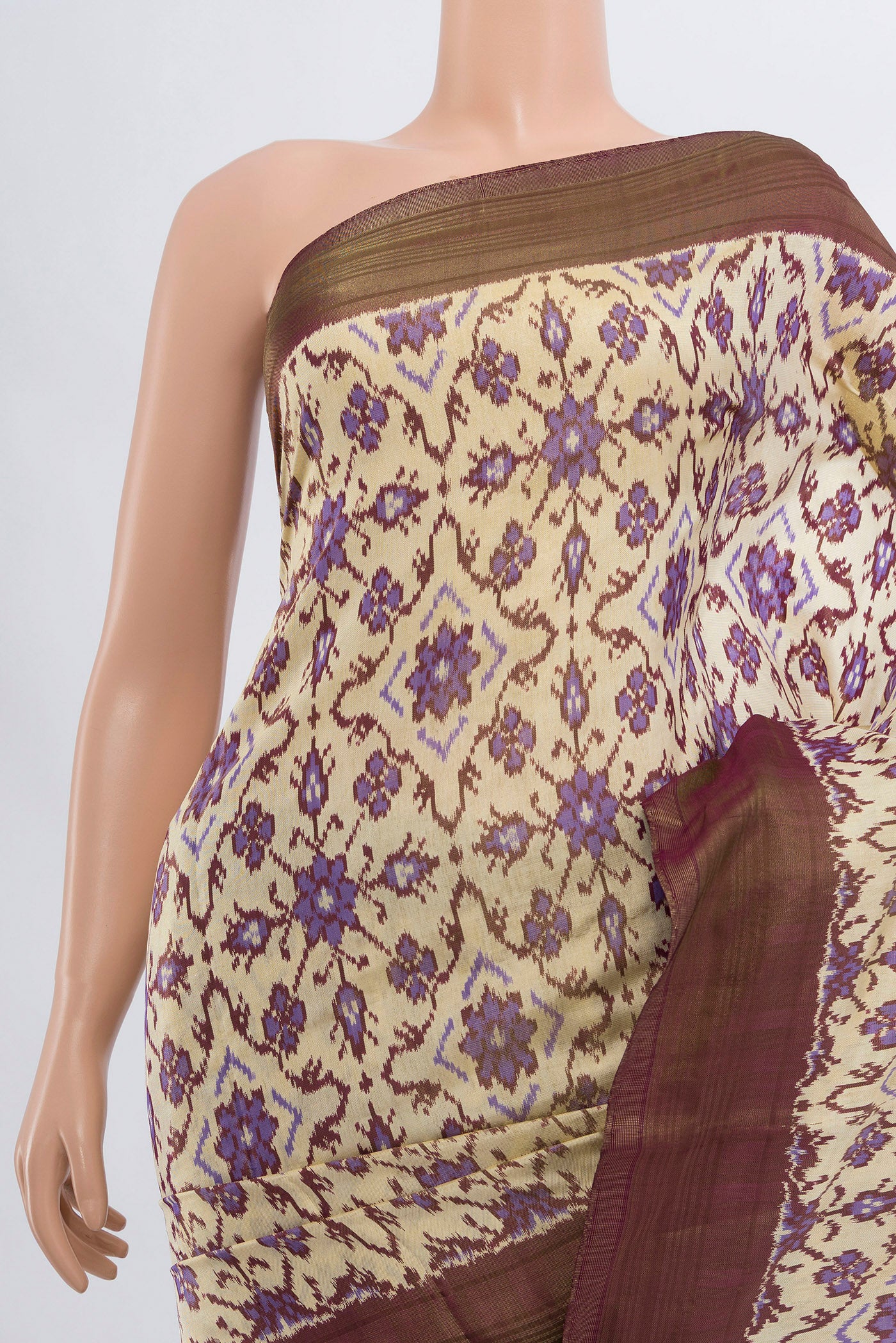 Border image of Multi Color Pochampally Silk Saree with Ikat Print on the body and Silk Border. 