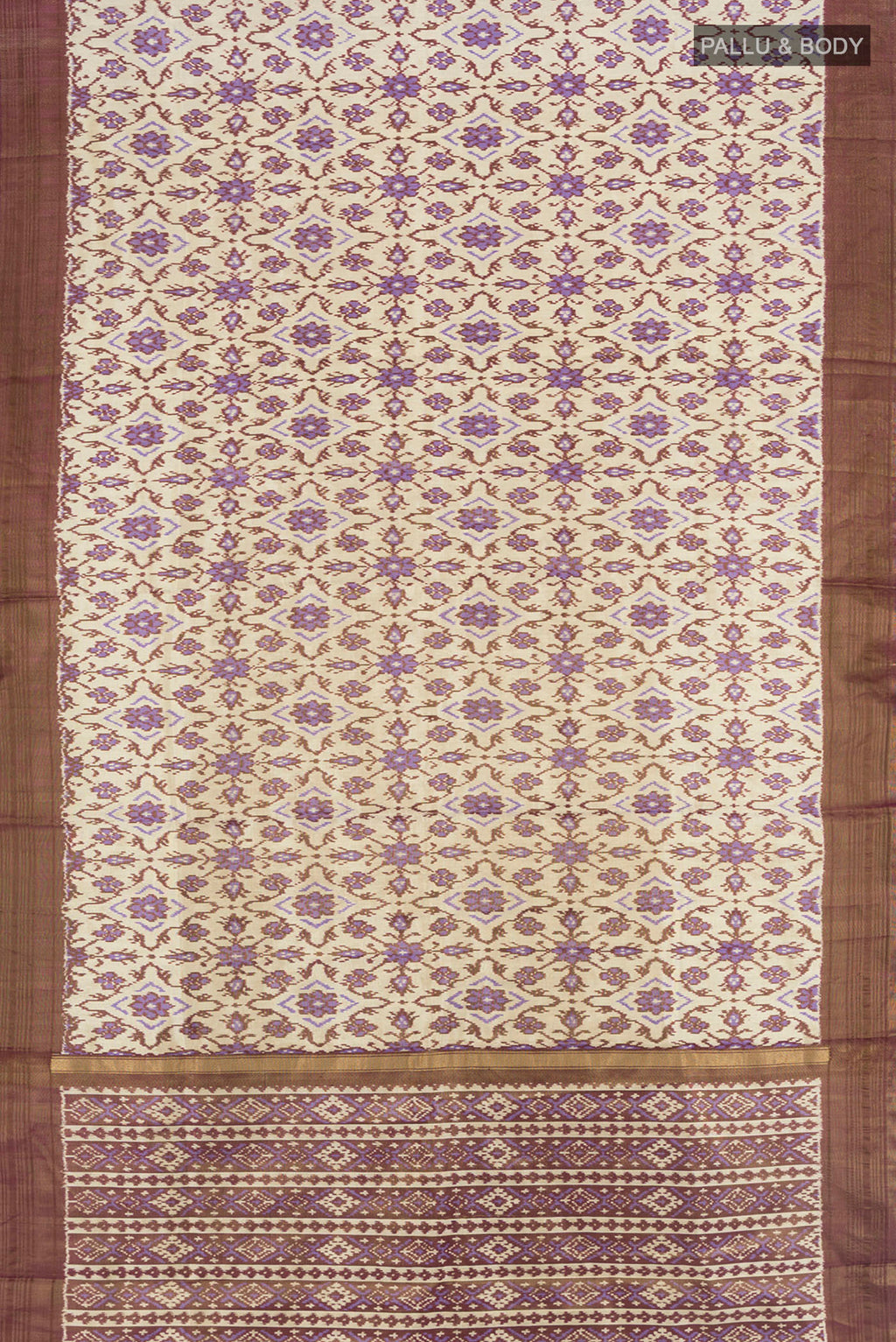 Flat view of Multi Color Pochampally Silk Saree with Ikat Print on the body and Silk Border. 