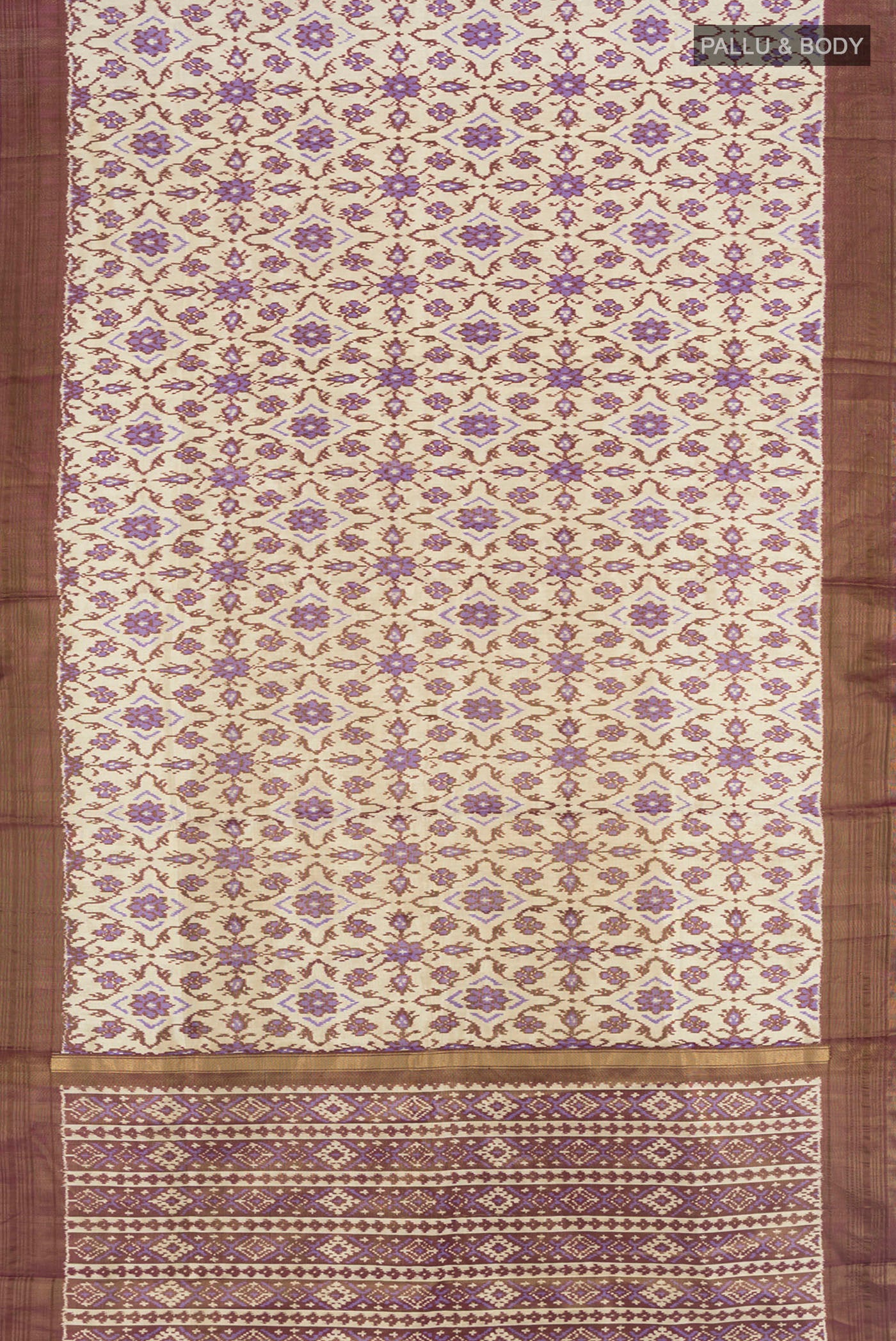 Flat view of Multi Color Pochampally Silk Saree with Ikat Print on the body and Silk Border. 