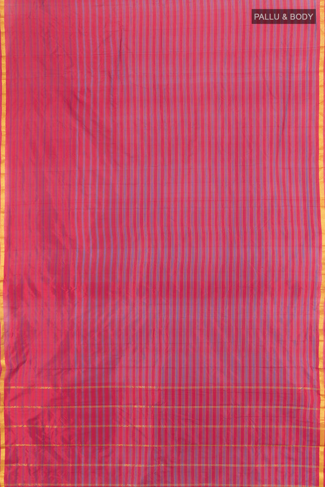 Flat view of Multi Color Kanchipuram Silk Saree with Zari Butta on the body and Silk Border. 