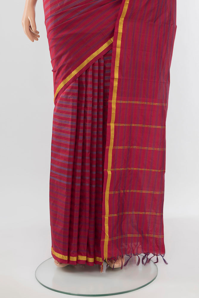 Pleats and pallu of Multi Color Kanchipuram Silk Saree with Zari Butta on the body and Silk Border. 