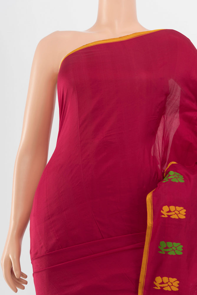 Border image of Pure Silk Pure Zari Maroon Kanchipuram Saree with Zari Butta on the body and Silk Border. 