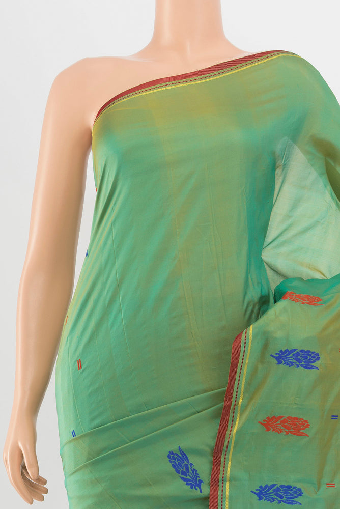 Border image of Light Green Kanchipuram Silk Saree with Zari Butta on the body and Silk Border. 