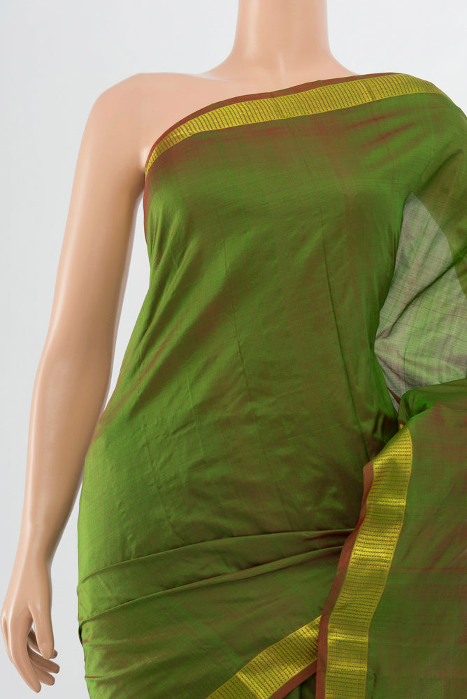 Border image of Mehandi Green Kanjivaram Silk Saree with Plain Body and Silk Border. 