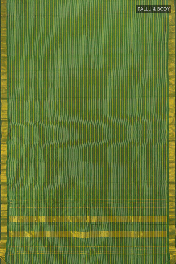 Flat view of Pure Silk Pure Zari Light Green Kanjivaram Saree with Checked design on the body and Silk Border. 