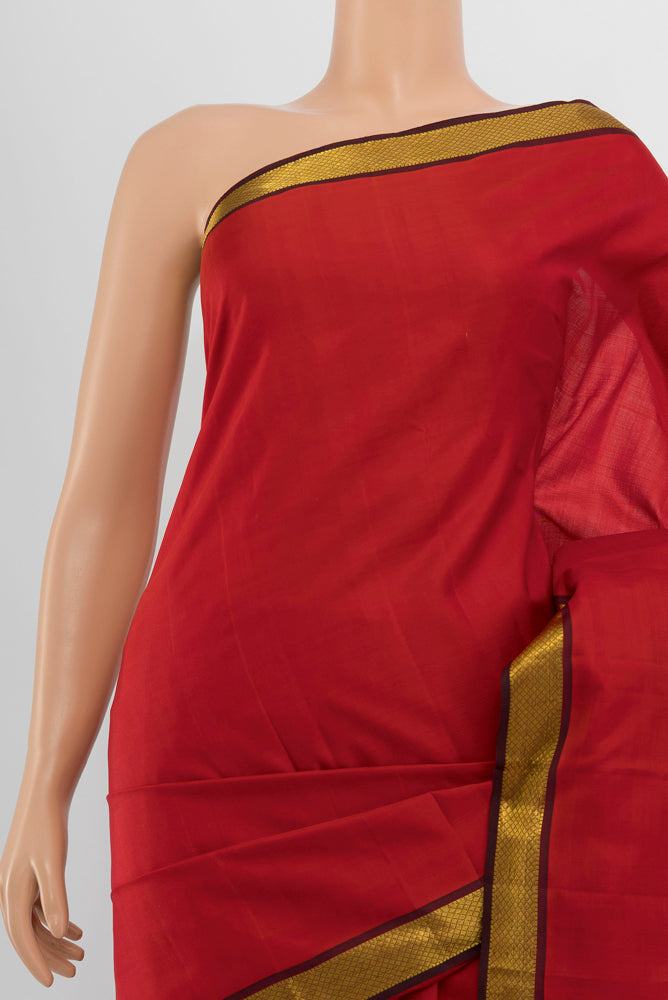Border image of Red Kanjivaram Silk Saree with Zari Butta on the body and Silk Border. 