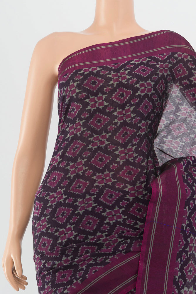 Border image of Black Pochampally Saree with Ikat Print on the body and Silk Border. 