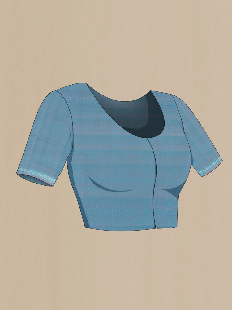 Close up image of the blouse of Pure Silk Pure Zari Multi Color Pochampally Saree with Ikat Print on the body and Silk Border. 