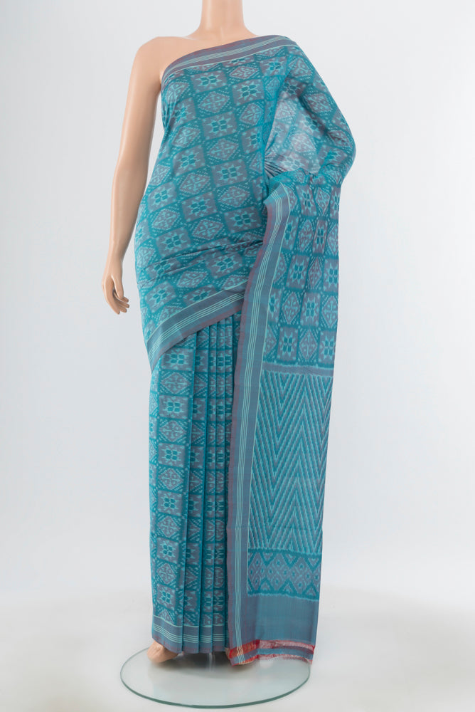 Pure Silk Pure Zari Multi Color Pochampally Saree with Ikat Print on the body and Silk Border.  displayed on a mannequin