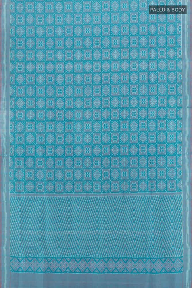 Flat view of Pure Silk Pure Zari Multi Color Pochampally Saree with Ikat Print on the body and Silk Border. 