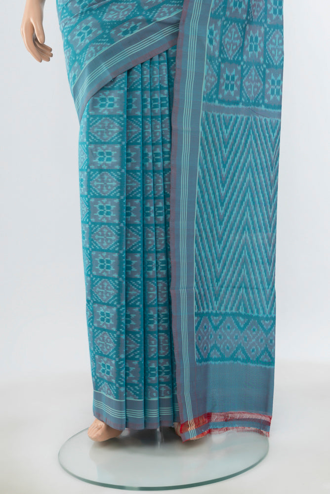 Pleats and pallu of Pure Silk Pure Zari Multi Color Pochampally Saree with Ikat Print on the body and Silk Border. 