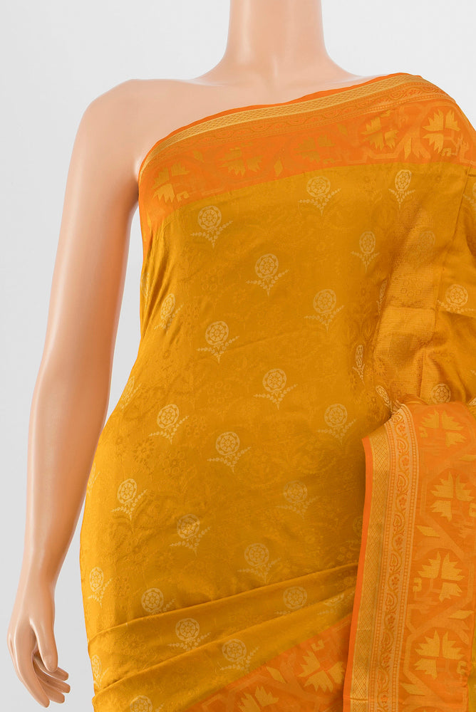 Border image of Mustard Soft Silk Saree with Zari Butta on the body and Silk Border. 