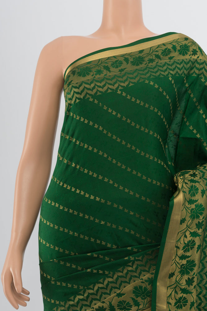 Border image of Bottle Green Soft Silk Saree with Zari Butta on the body and Silk Border. 