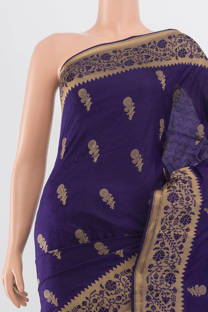 Border image of Pure Silk Pure Zari Navy Blue Soft Saree with Zari Butta on the body and Silk Border. 