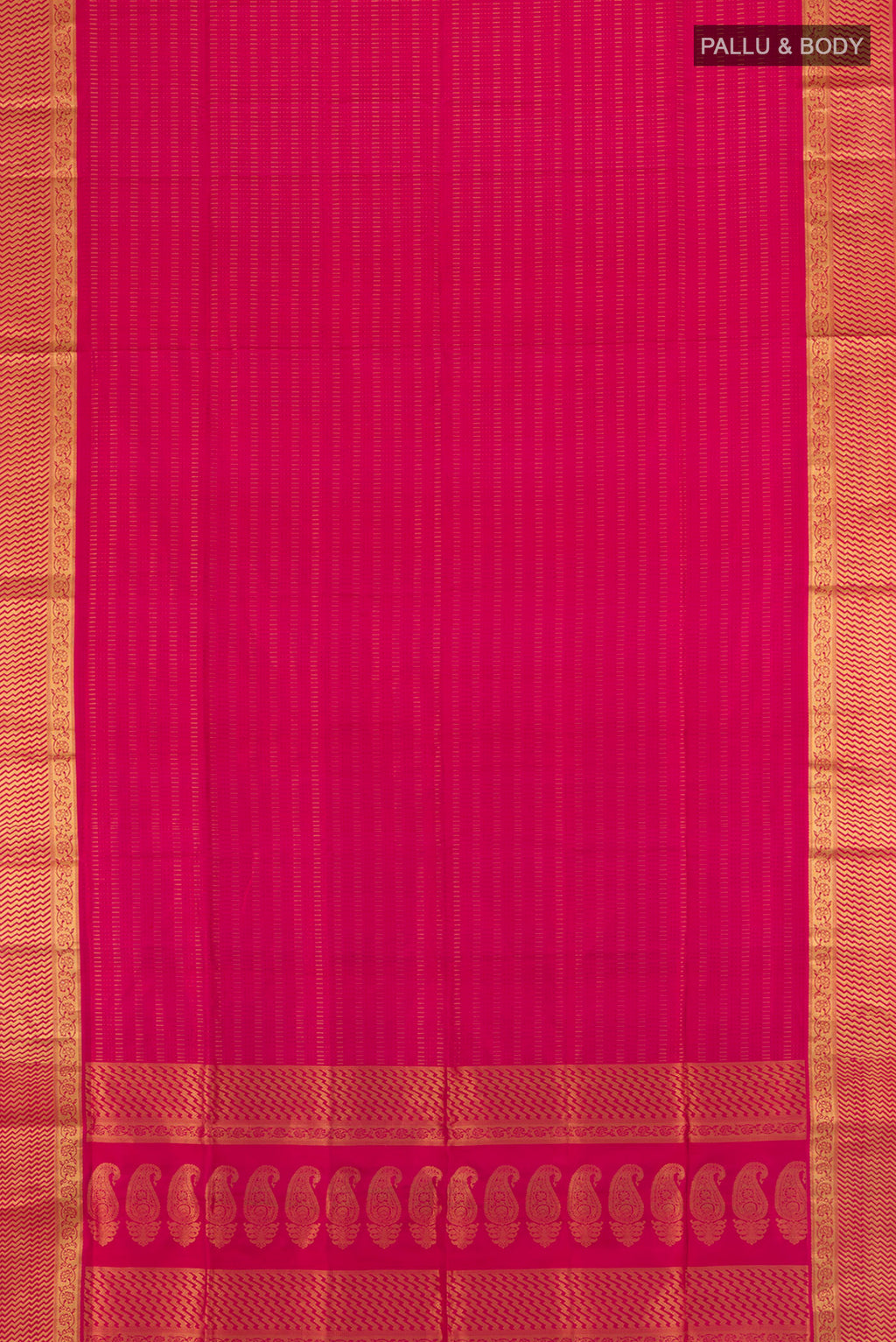 Flat view of Dark Pink Soft Silk Saree with Jacquard design on the body and Zari Border. 