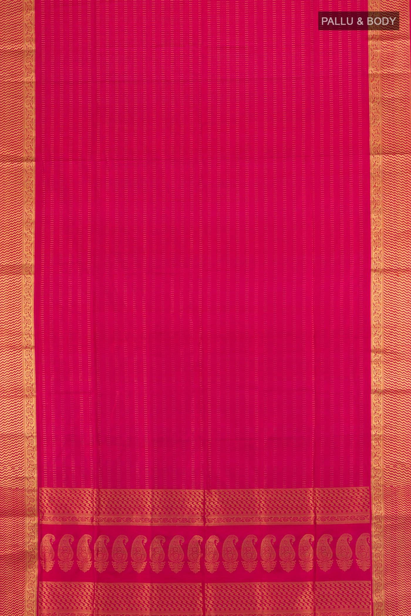 Flat view of Dark Pink Soft Silk Saree with Jacquard design on the body and Zari Border. 