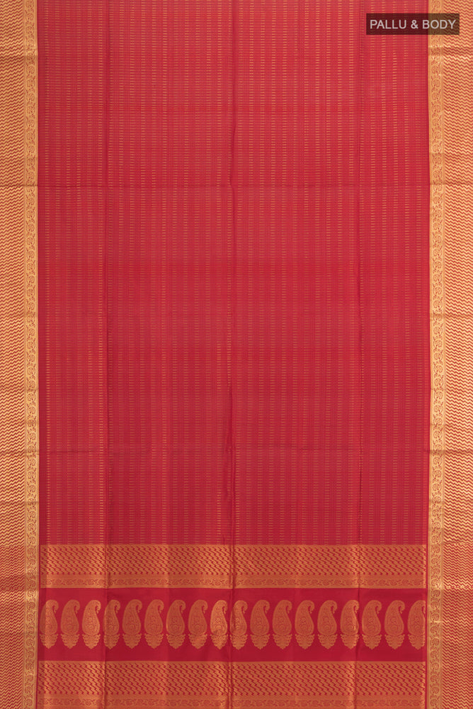 Flat view of Maroon Soft Silk Saree with Zari Brocade on the body and Silk Border. 