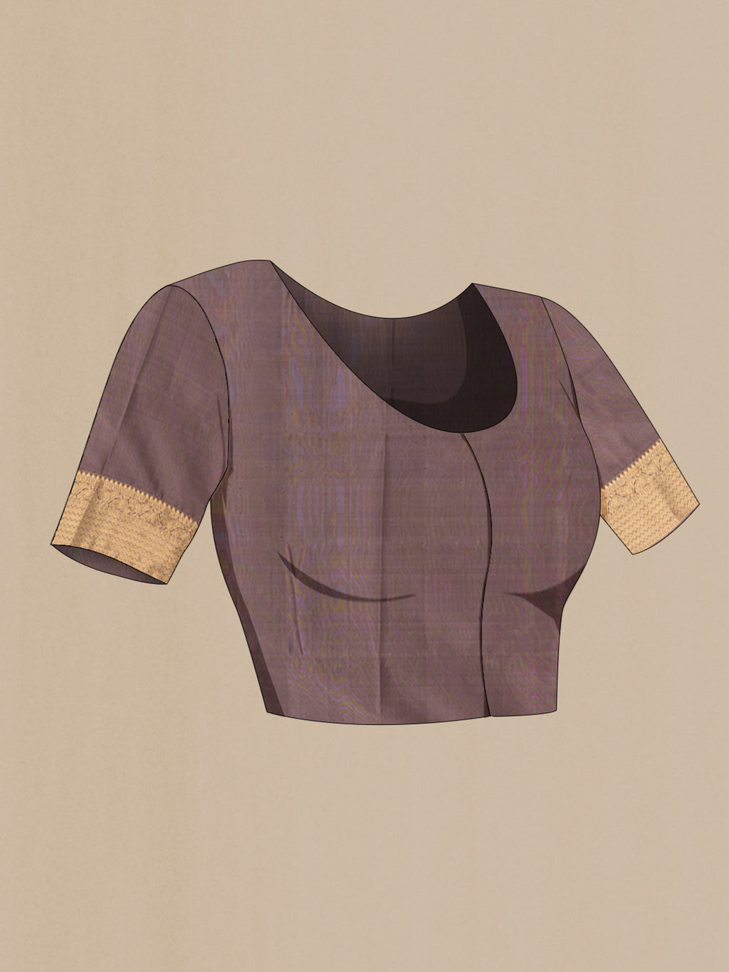 Close up image of the blouse of Brown Soft Silk Saree with Jacquard With Zari Butta on the body and Zari Border. 
