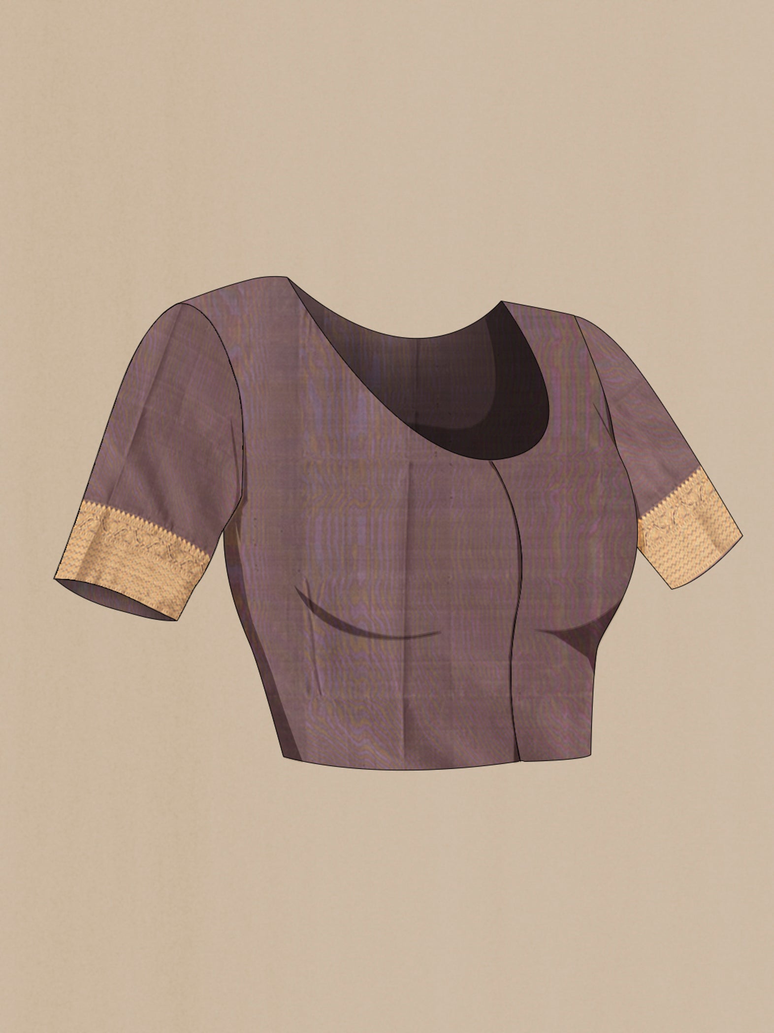 Close up image of the blouse of Brown Soft Silk Saree with Jacquard With Zari Butta on the body and Zari Border. 