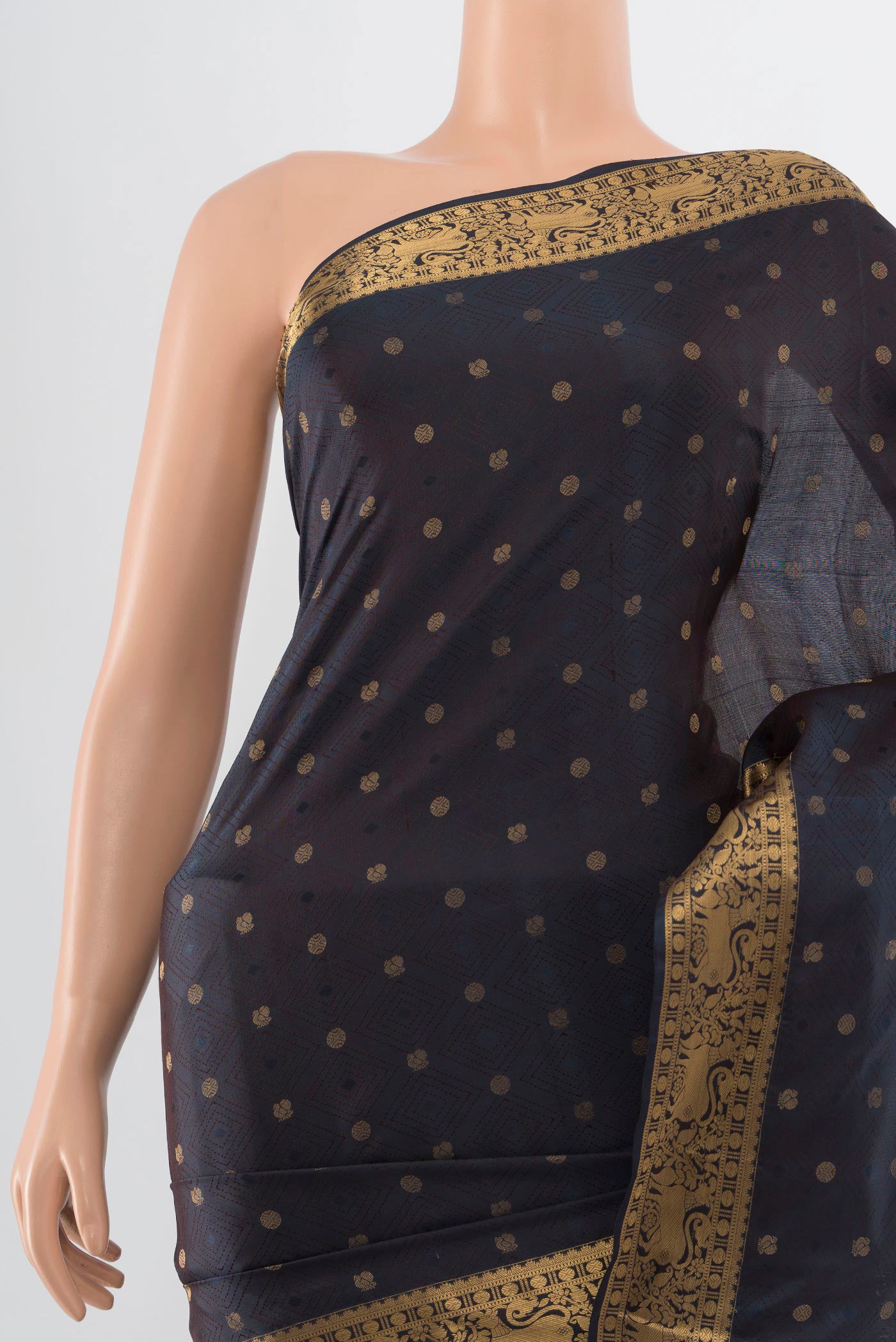 Border image of Navy Blue Soft Silk Saree with Zari Butta on the body and Silk Border. 