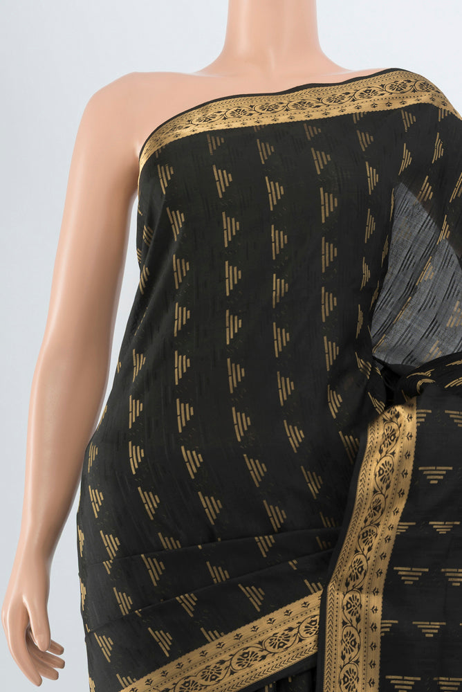 Border image of Black Soft Silk Saree with Zari Butta on the body and Silk Border. 
