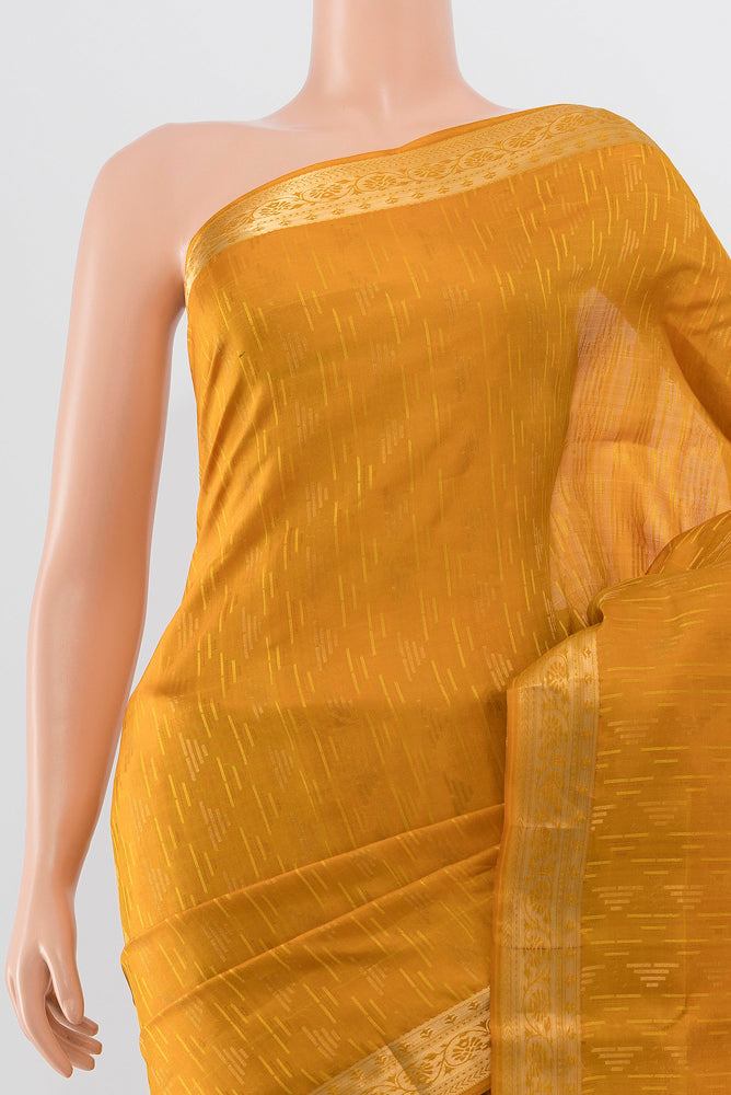 Border image of Pure Silk Pure Zari Mustard Soft Saree with Zari Butta on the body and Silk Border. 