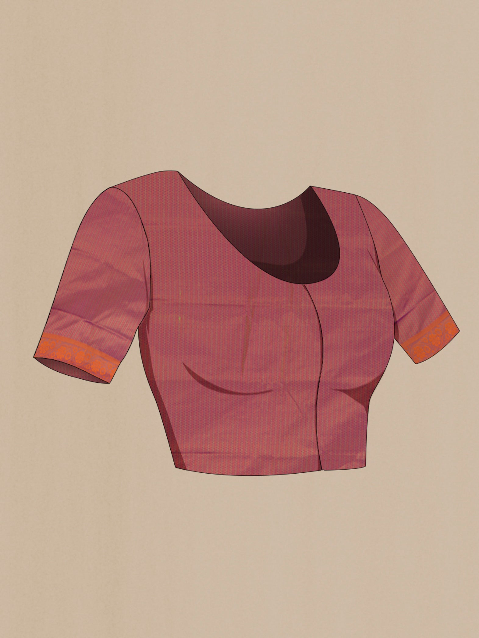 Close up image of the blouse of Purple Soft Silk Saree with Jacquard design on the body and Thread Border. 
