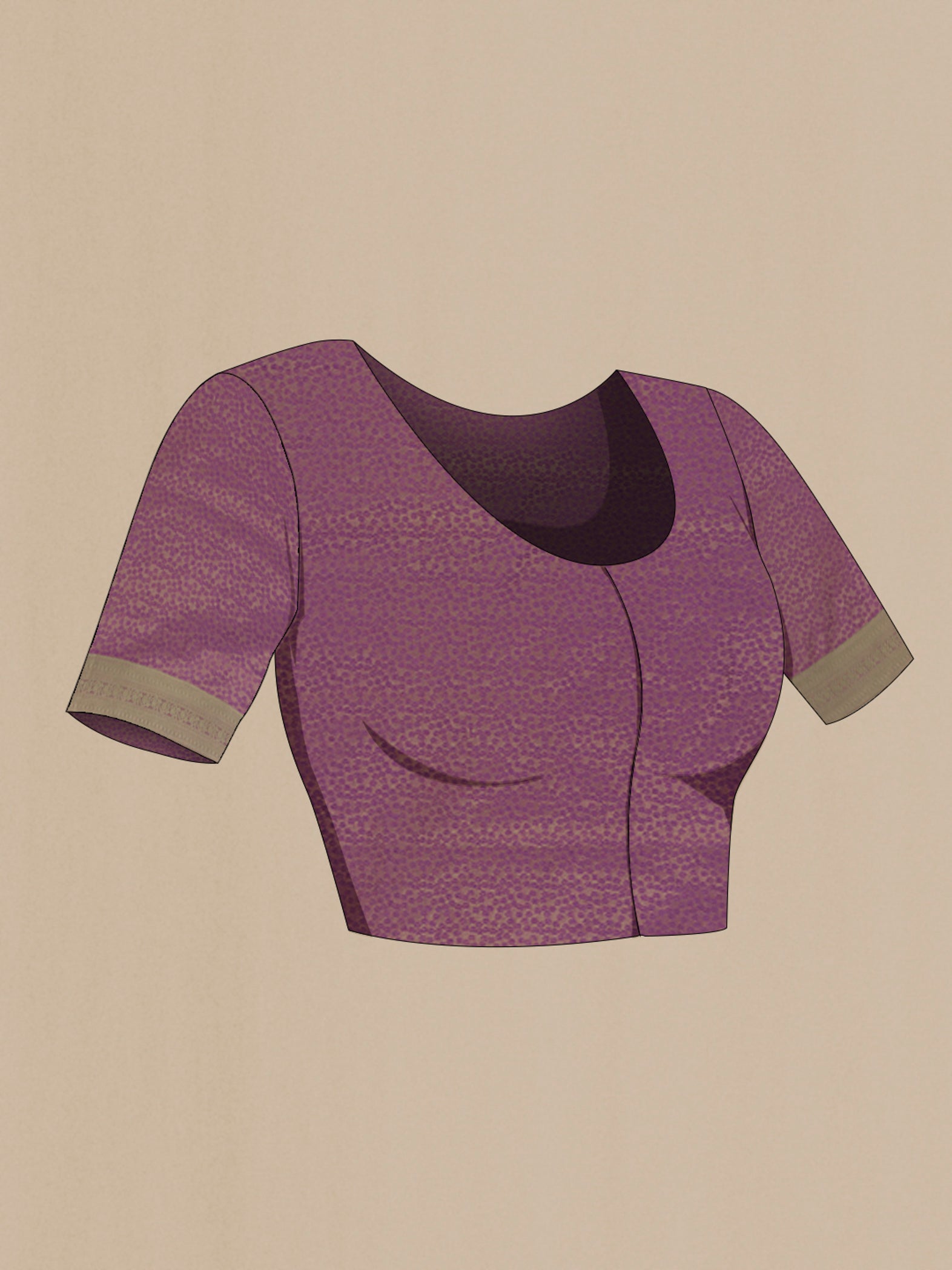 Close up image of the blouse of Violet Soft Silk Saree with Jacquard design on the body and Thread Border. 