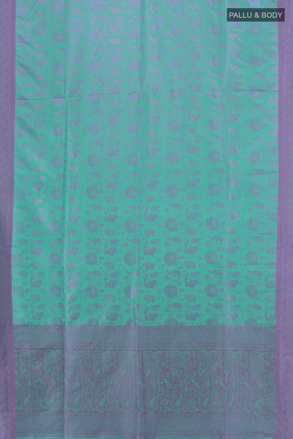 Flat view of Pure Silk Sea Green Soft Saree with Jacquard design on the body and Thread Border. 