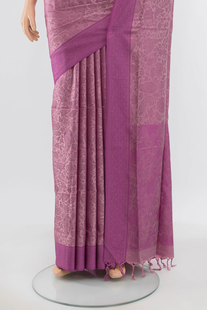 Pleats and pallu of Pure Silk Pure Zari Bronze Soft Saree with Jacquard With Thread Butta on the body and Silk Border. 