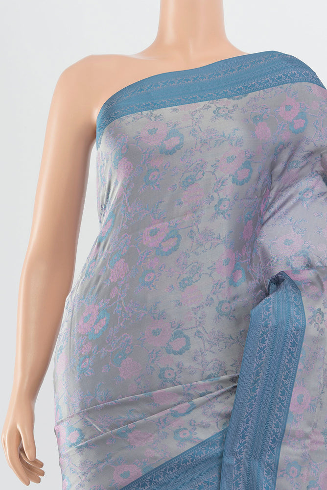 Border image of Grey Soft Silk Saree with Jacquard With Thread Butta on the body and Silk Border. 